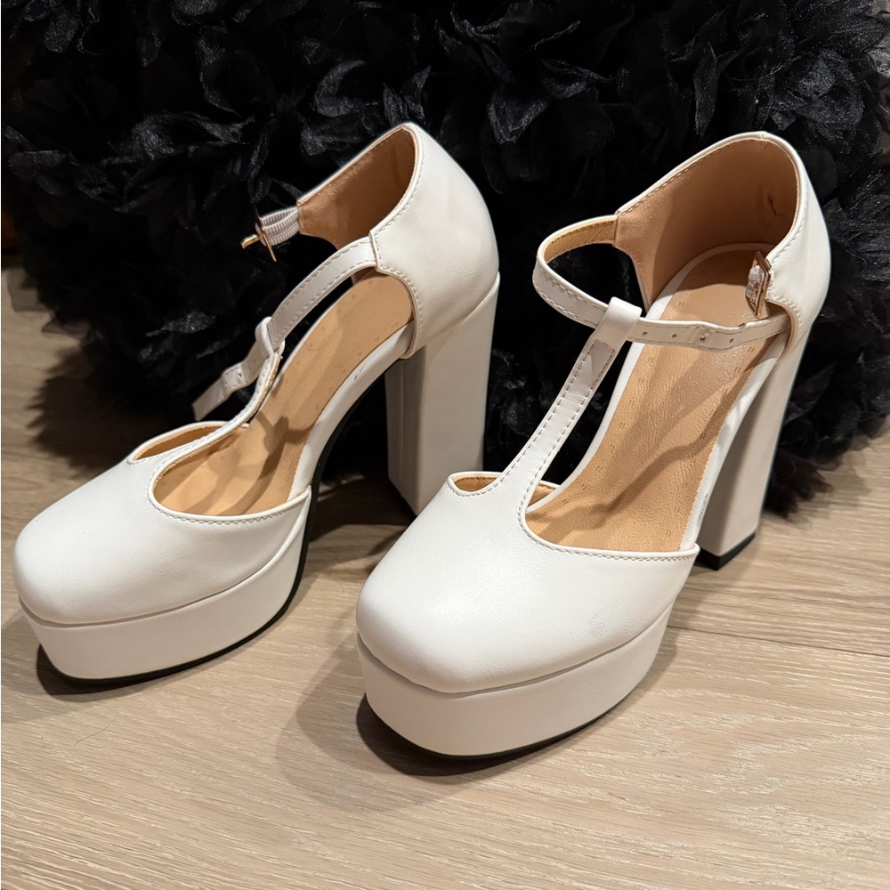 Maryjane White Platform Heels